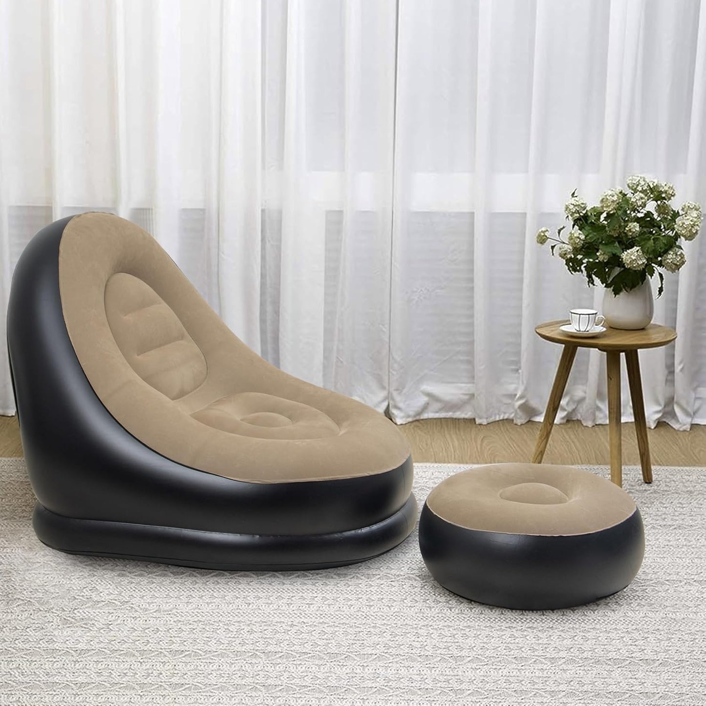 ✨2 in 1 Inflatable Air Sofa with Free Foot Stool✅