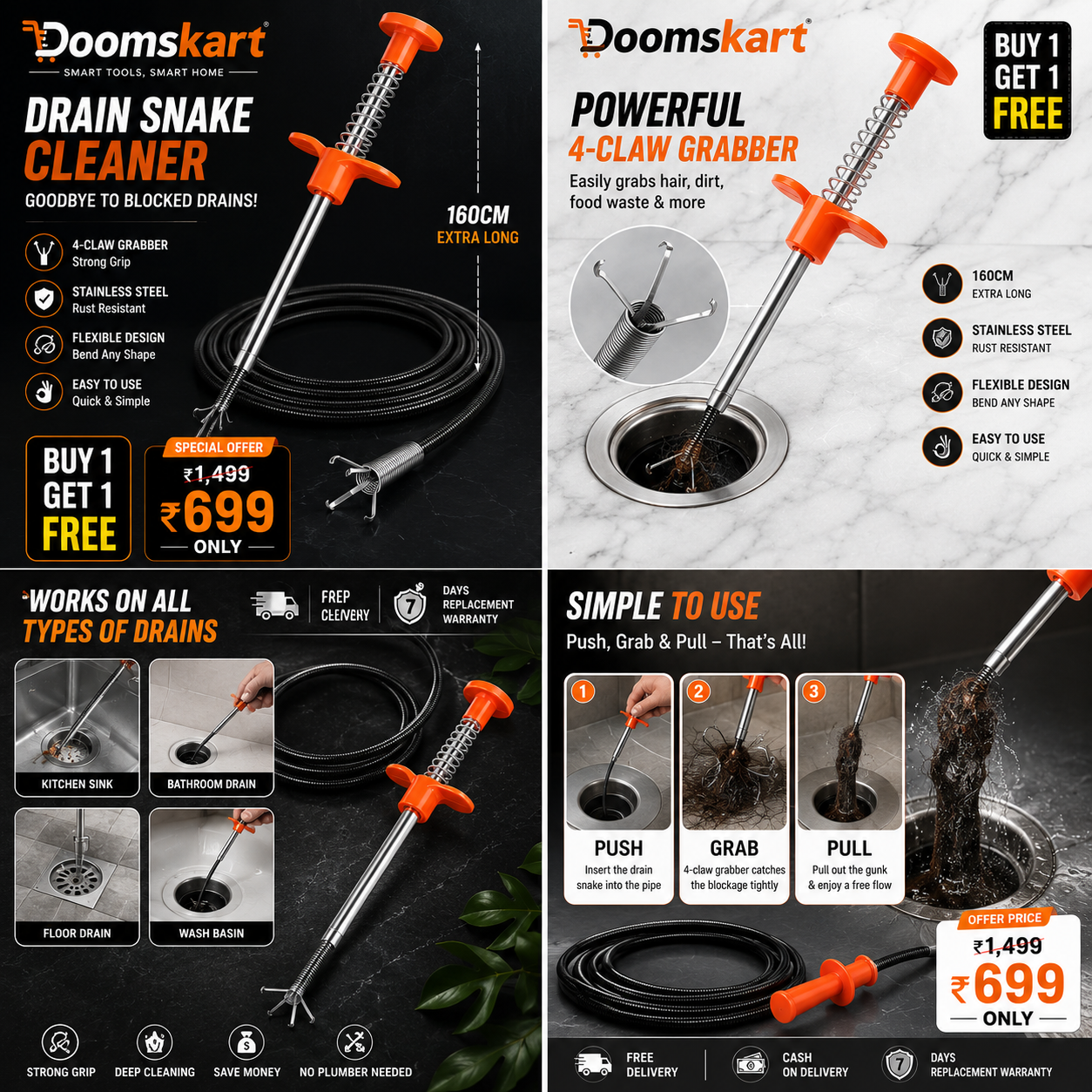 360° Spring Sink Drain Cleaner Pipe