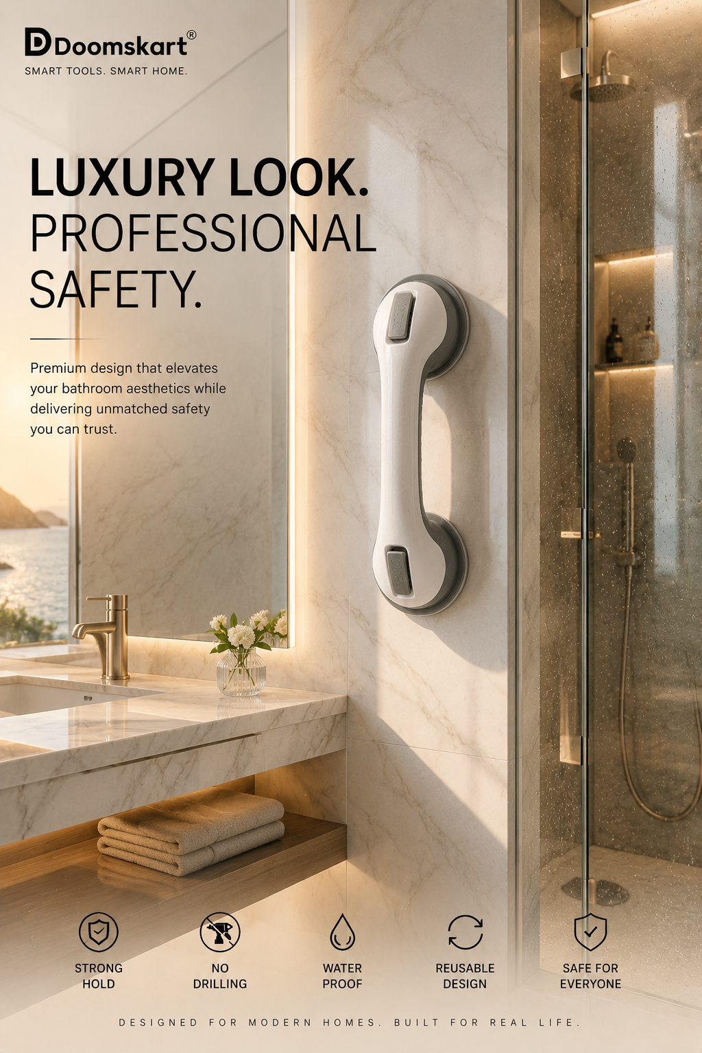 Safety Suction Cup Bathroom Handle – Anti-Slip Grab Bar | No Drilling