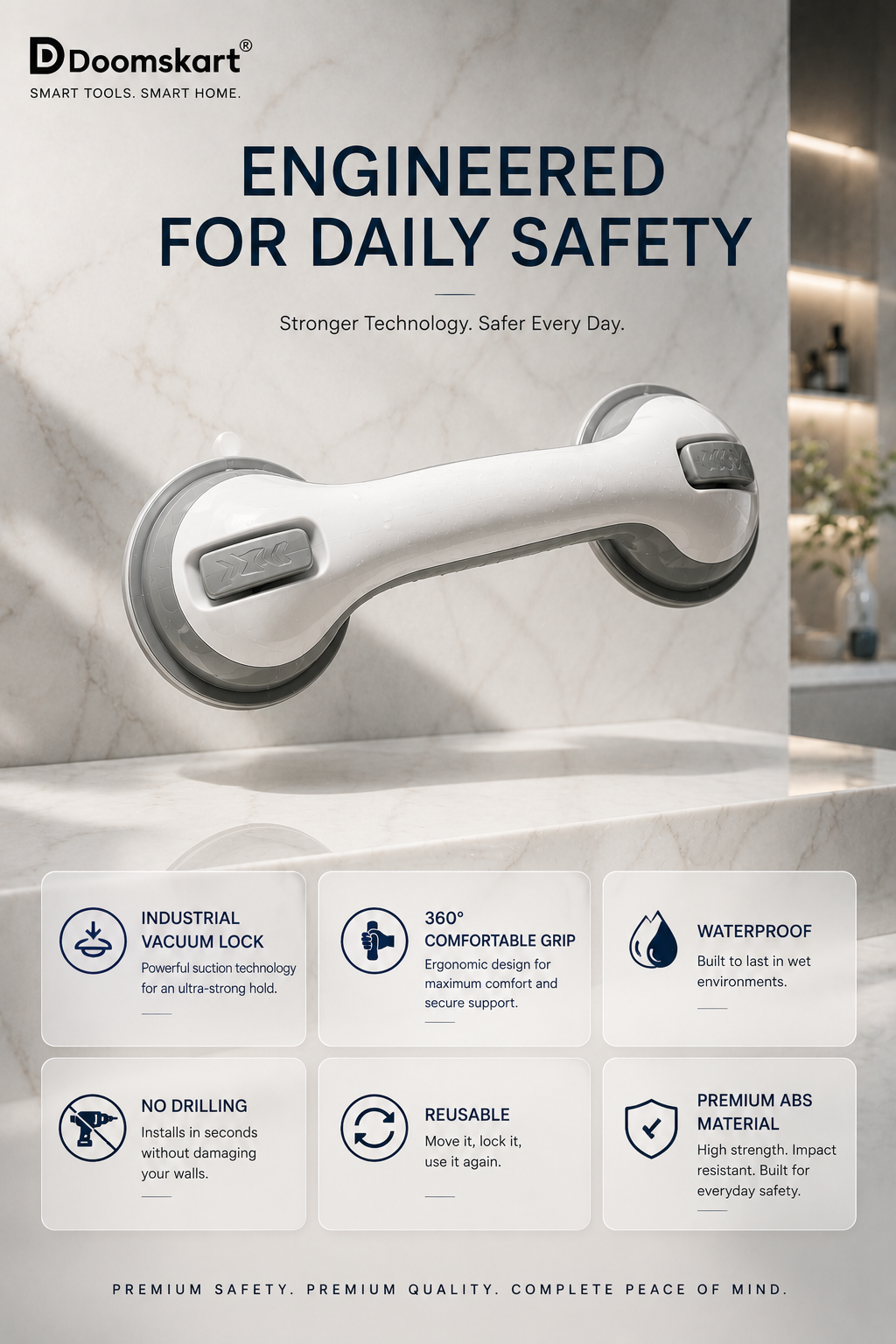 Safety Suction Cup Bathroom Handle – Anti-Slip Grab Bar | No Drilling