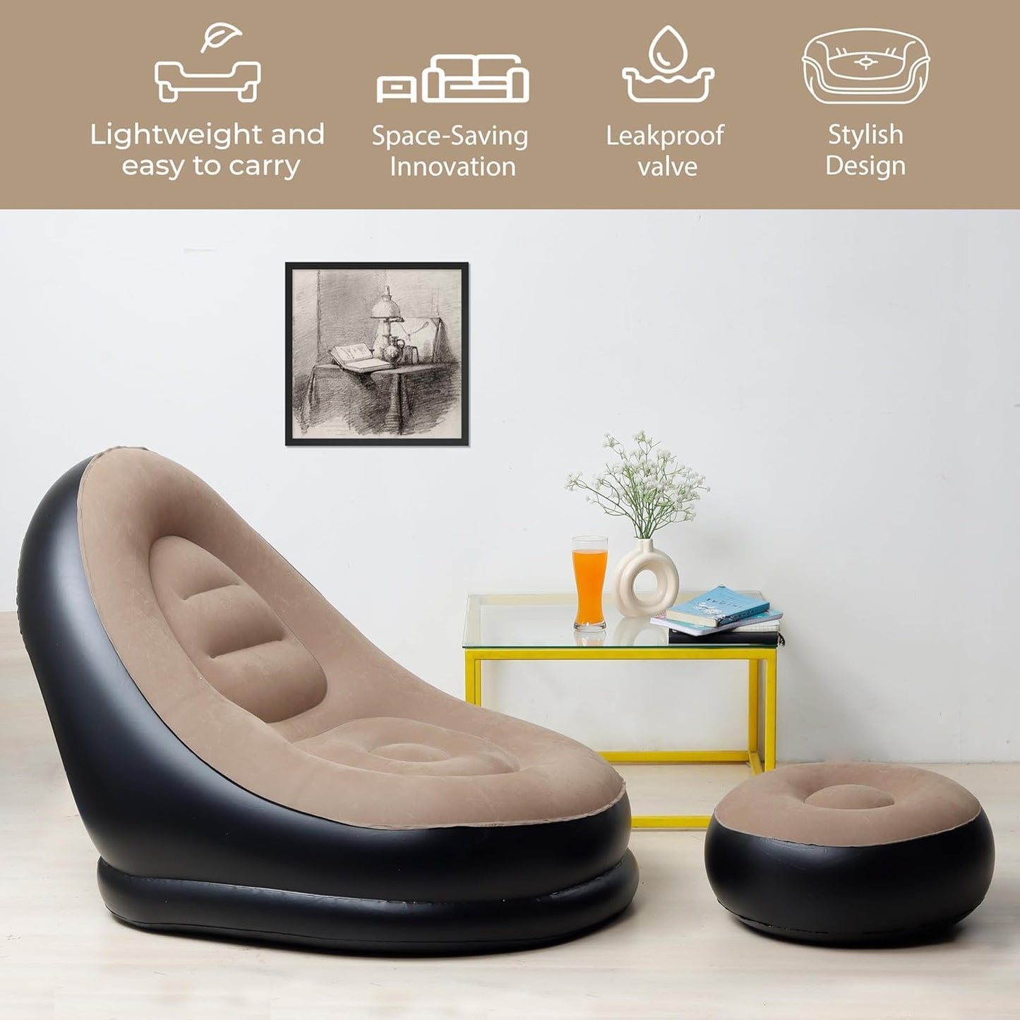 ✨2 in 1 Inflatable Air Sofa with Free Foot Stool✅