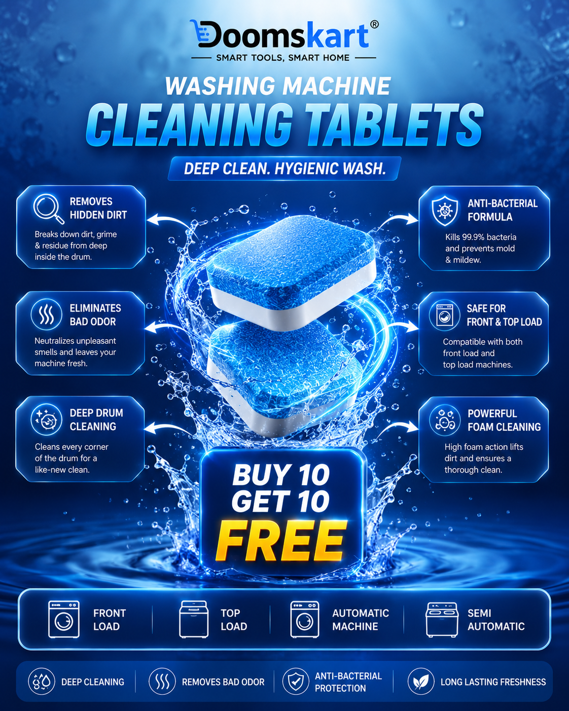Washing Machine Cleaning Tablets – Buy 10 Get 10 Free